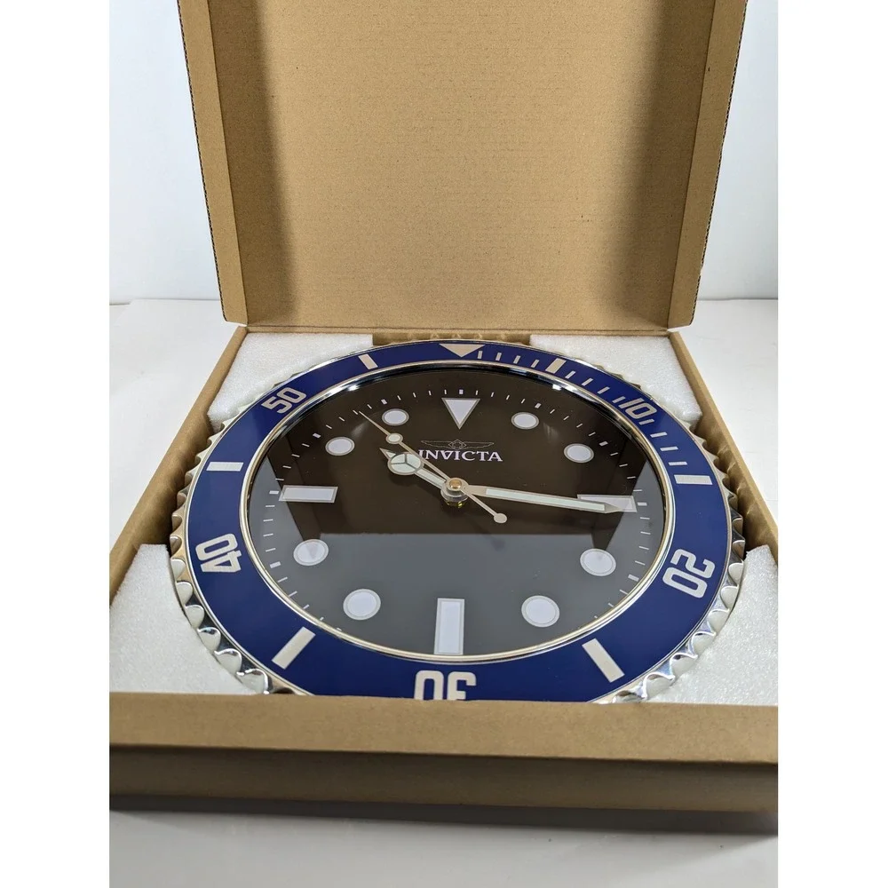 Invicta Pro Diver Wall Clock 70045 Blue Bezel Black Dial Luminous Quartz 14in